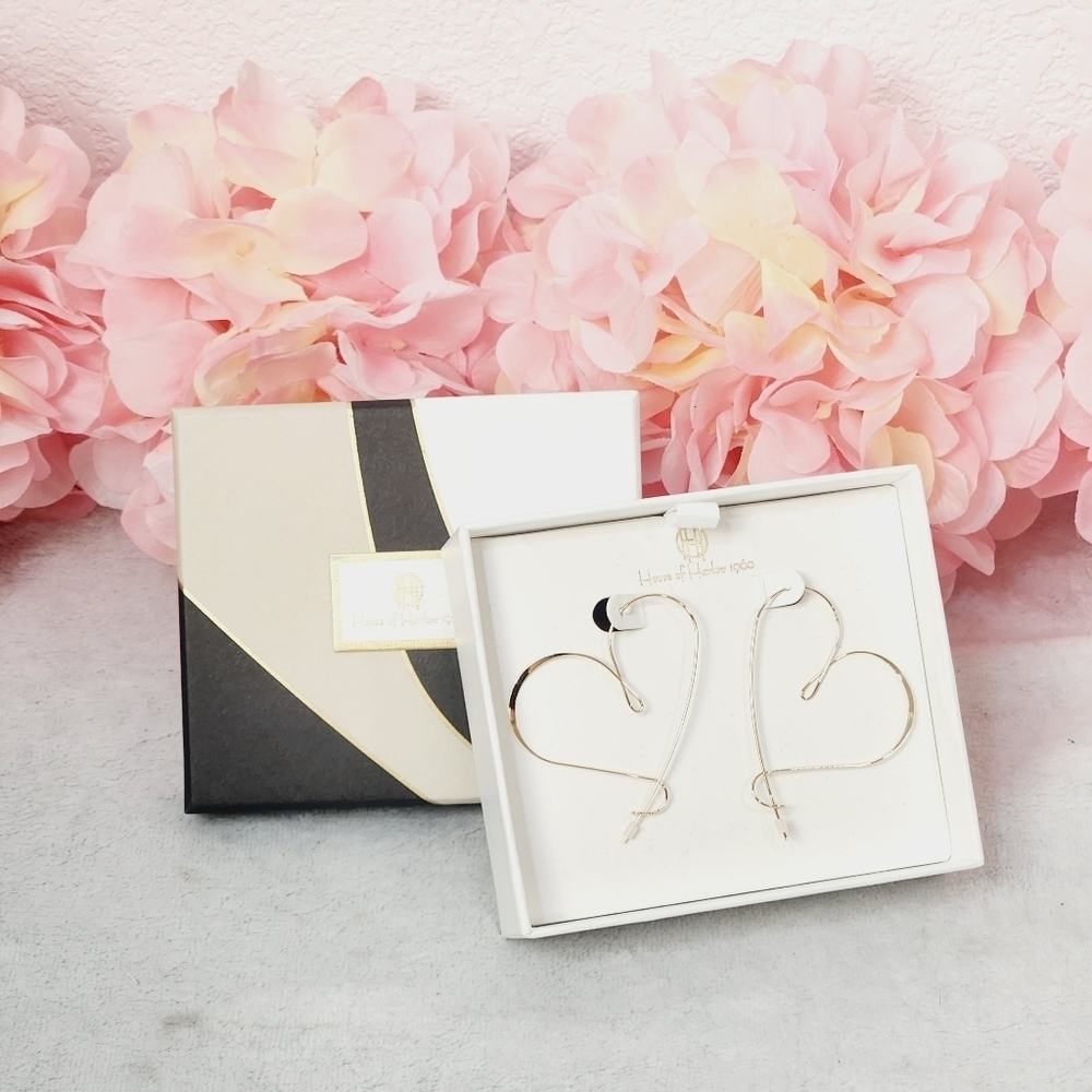 NIB House of Harlow 1960 Heart Brass Earrings